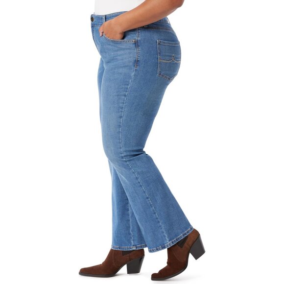 Womens Plus Size Tummy Control Boot Cut Jeans High Rise Stretch - Picture 2 of 3